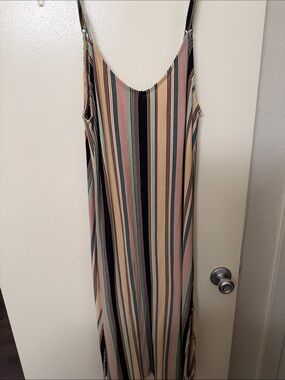 RVCA Striped Midi Dress in Pink, Black, Cream and Teal